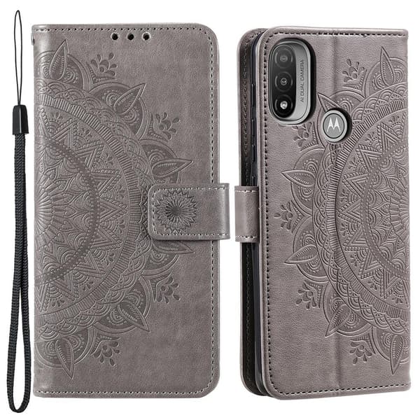 SKALO Moto E20/E30/E40 Mandala lompakkokotelo - Harmaa