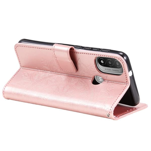 SKALO Moto E20/E30/E40 Mandala Flip Cover - Rosa guld