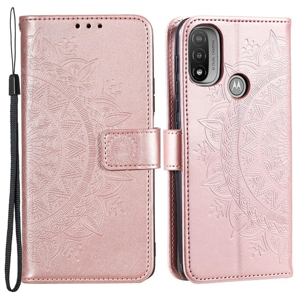 SKALO Moto E20/E30/E40 Mandala Flip Cover - Rosa guld