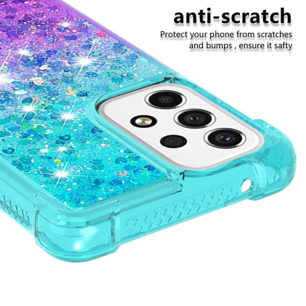 SKALO Samsung A53 5G Juoksuhiekka Glitter Sydämet TPU kuori - Turkoosi-Violetti