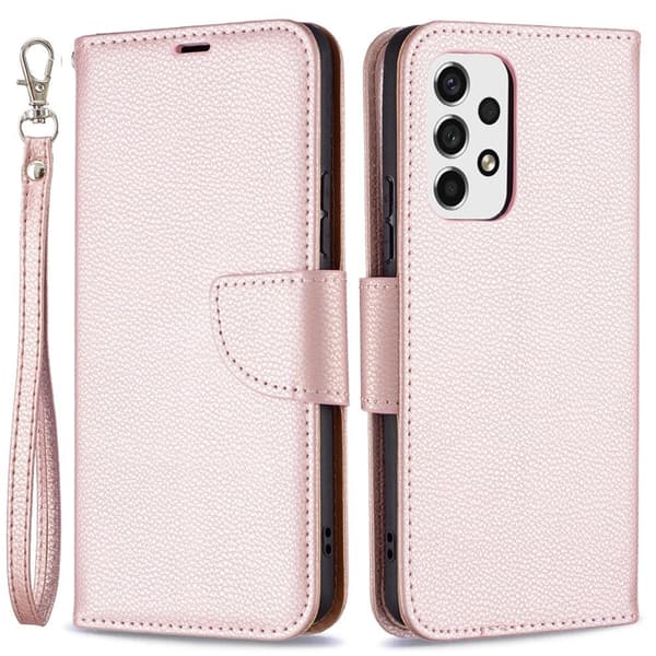 SKALO Samsung A53 5G Premium Litchi Flip Cover - Rosa guld