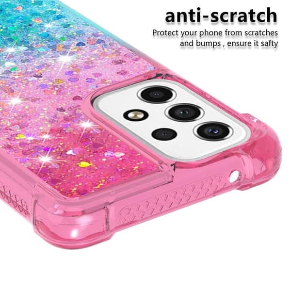 SKALO Samsung A53 5G Kvicksand Glitter Hjerter TPU Cover - Pink-Turkis