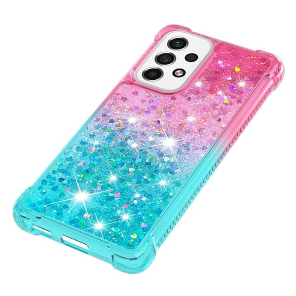 SKALO Samsung A53 5G Kvicksand Glitter Hjerter TPU Cover - Pink-Turkis
