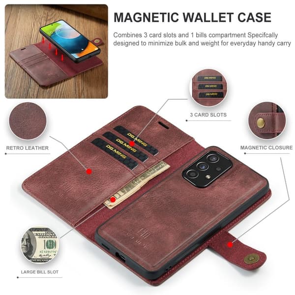 DG MING Samsung A53 5G 2-i-1 Magnet Pungetui - Rød