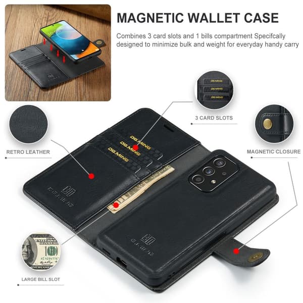 DG MING Samsung A53 5G 2-i-1 Magnet Pungetui - Sort