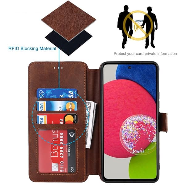 SKALO Samsung A53 5G Premium Cut Flip Cover - Mørkebrun