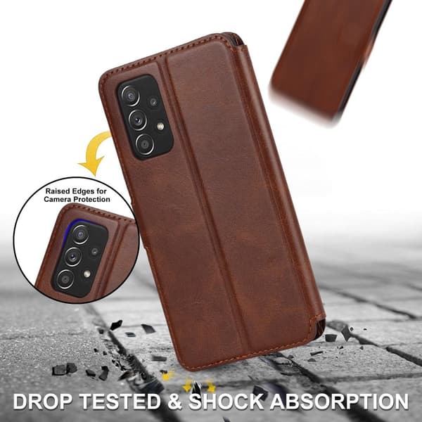 SKALO Samsung A53 5G Premium Cut Flip Cover - Mørkebrun