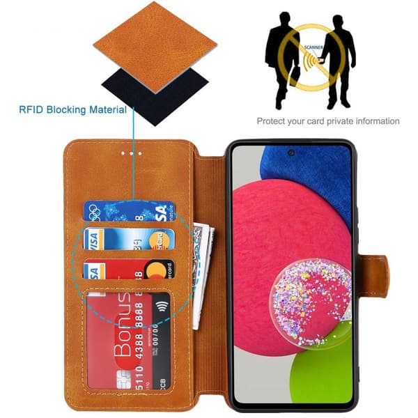 SKALO Samsung A53 5G Premium Cut Flip Cover - Lys brun