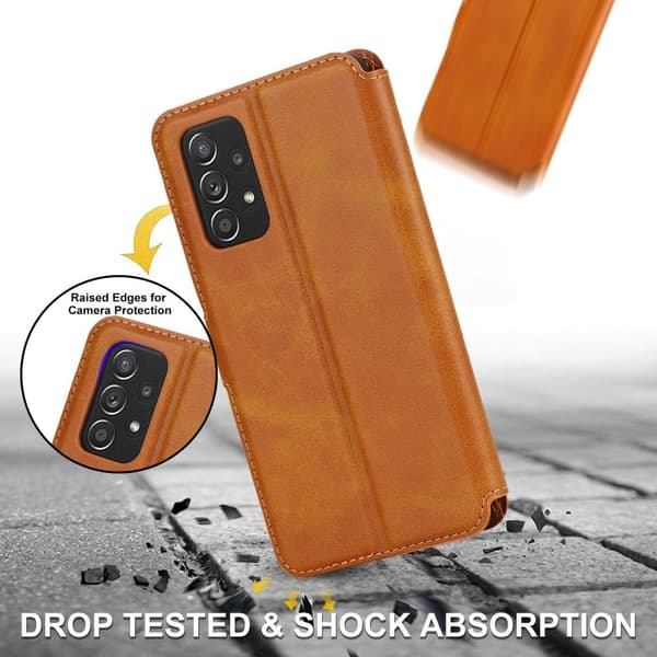 SKALO Samsung A53 5G Premium Cut Flip Cover - Lys brun