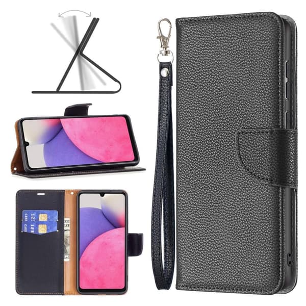 SKALO Samsung A33 5G Premium Litchi Flip Cover - Sort