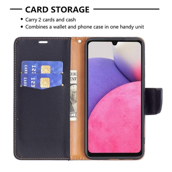 SKALO Samsung A33 5G Premium Litchi Flip Cover - Sort