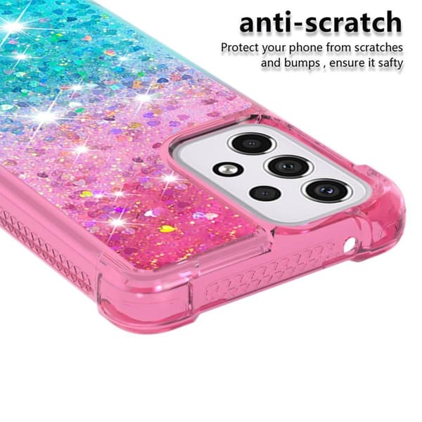 SKALO Samsung A33 5G Kvicksand Glitter Hjerter TPU Cover - Pink-Turkis