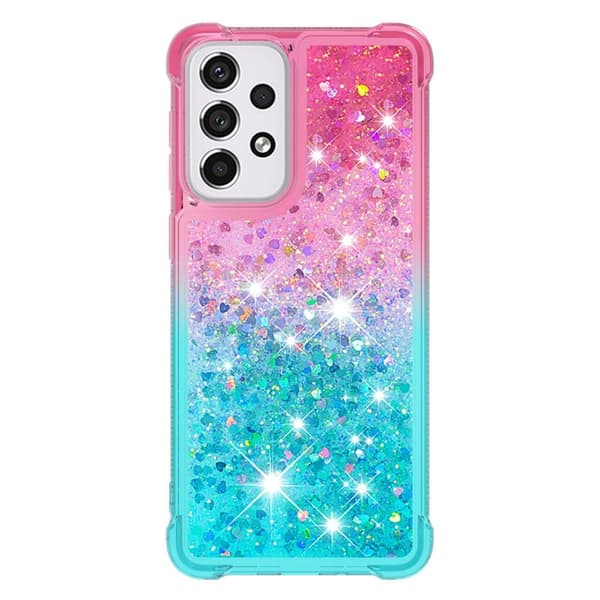 SKALO Samsung A33 5G Kvicksand Glitter Hjerter TPU Cover - Pink-Turkis