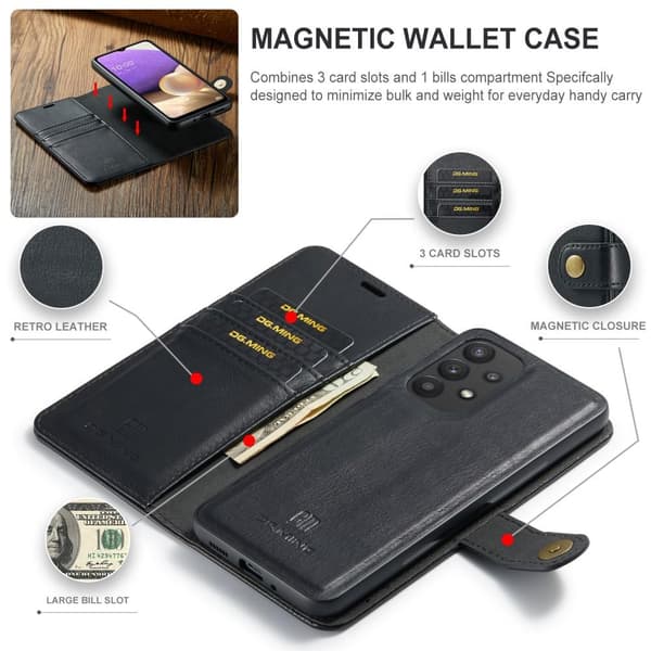 DG MING Samsung A33 5G 2-i-1 Magnet Pungetui - Sort