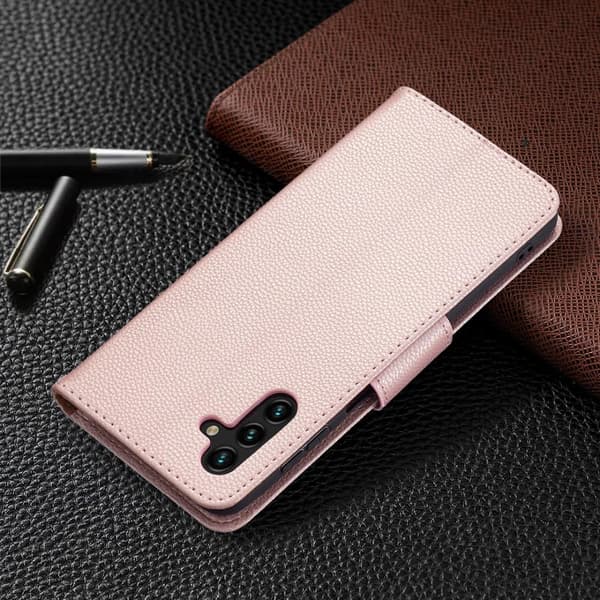 SKALO Samsung A13 5G Premium Litchi Flip Cover - Rosa guld