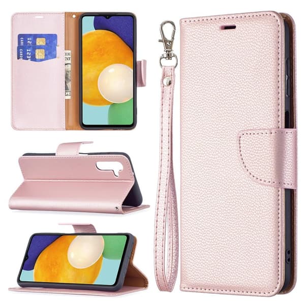 SKALO Samsung A13 5G Premium Litchi Flip Cover - Rosa guld