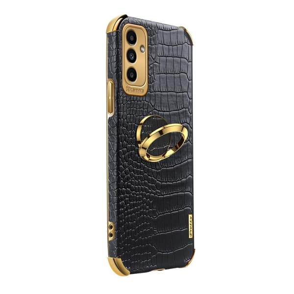 SKALO Samsung A13 5G Crocodile Guldkant Cover - Sort