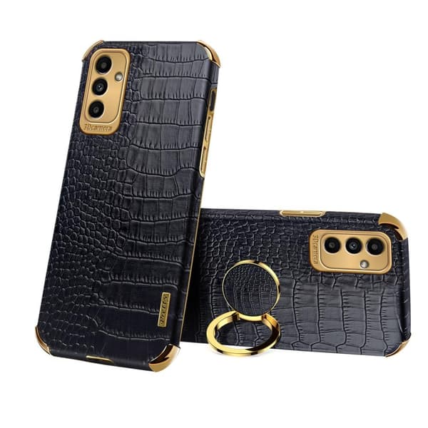 SKALO Samsung A13 5G Crocodile Guldkant Cover - Sort