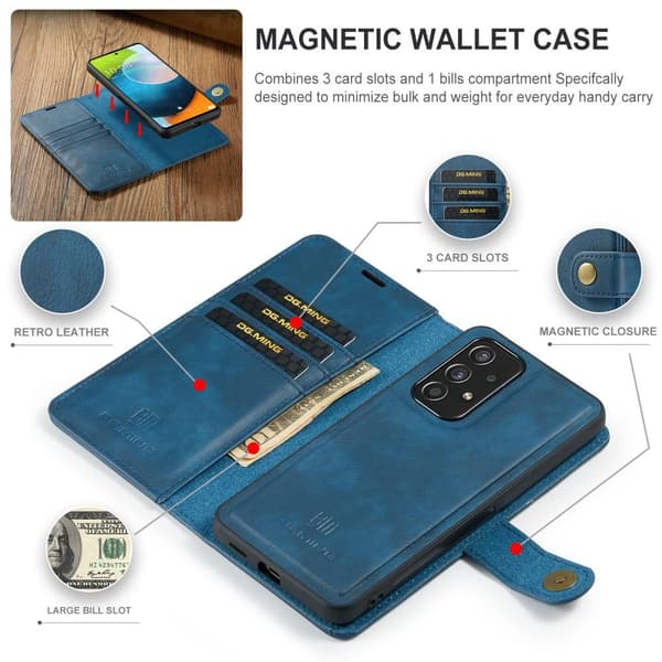 DG MING Samsung A53 5G 2-i-1 Magnet Pungetui - Blå