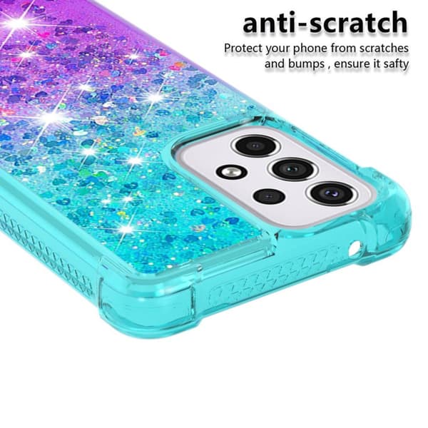 SKALO Samsung A33 5G Juoksuhiekka Glitter Sydämet TPU kuori - Turkoosi-Violetti