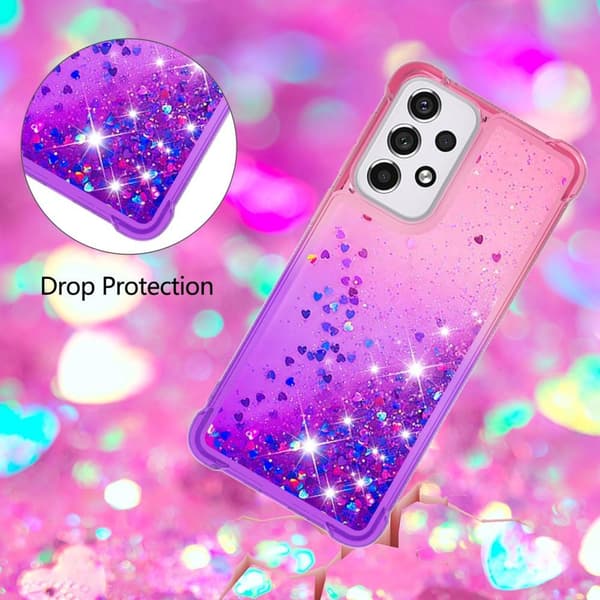 SKALO Samsung A33 5G Kvicksand Glitter Hjerter TPU Cover - Pink-Lilla