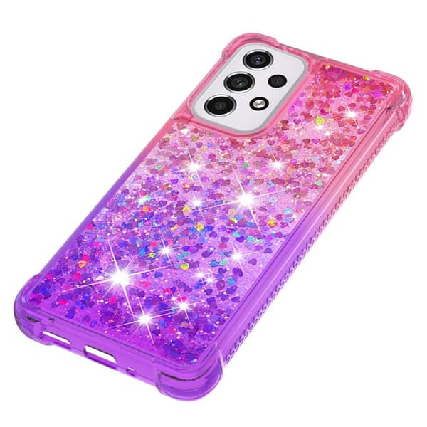 SKALO Samsung A33 5G Kvicksand Glitter Hjerter TPU Cover - Pink-Lilla