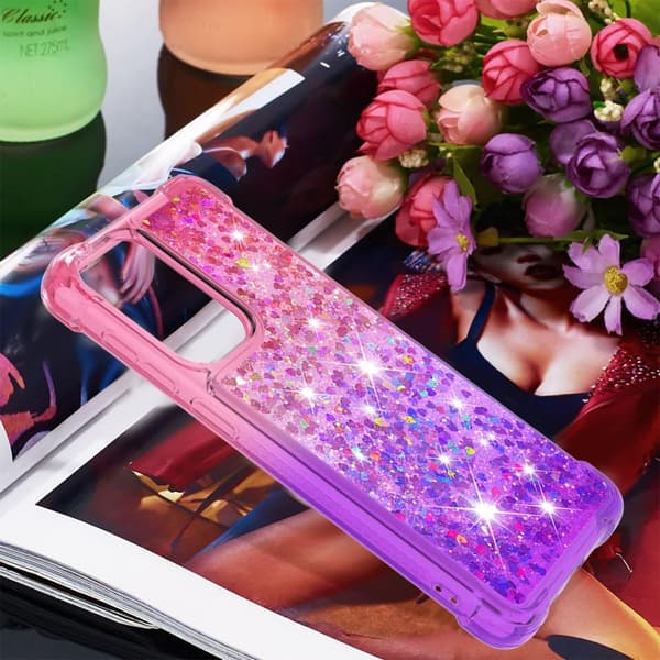 SKALO Samsung A33 5G Kvicksand Glitter Hjerter TPU Cover - Pink-Lilla