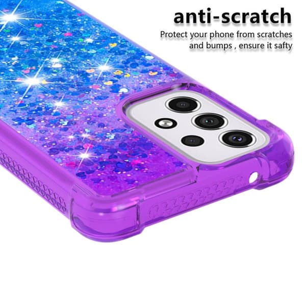 SKALO Samsung A33 5G Kvicksand Glitter Hjerter TPU Cover - Lilla-Blå