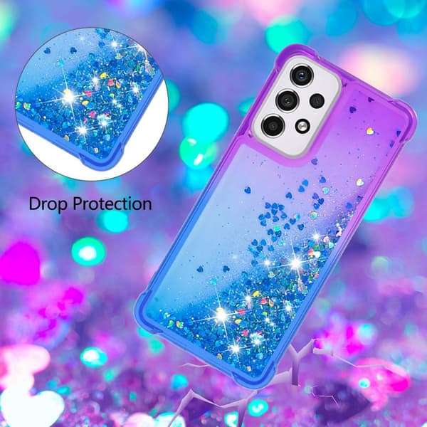 SKALO Samsung A33 5G Kvicksand Glitter Hjerter TPU Cover - Lilla-Blå