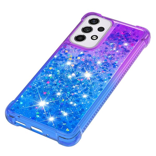 SKALO Samsung A33 5G Kvicksand Glitter Hjerter TPU Cover - Lilla-Blå