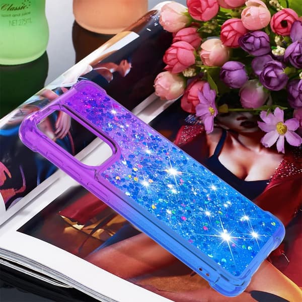 SKALO Samsung A33 5G Kvicksand Glitter Hjerter TPU Cover - Lilla-Blå