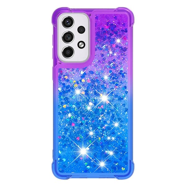 SKALO Samsung A33 5G Kvicksand Glitter Hjerter TPU Cover - Lilla-Blå