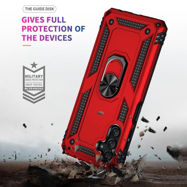 SKALO Samsung A13 5G Armor Hybridi metallirengas kuori - Punainen