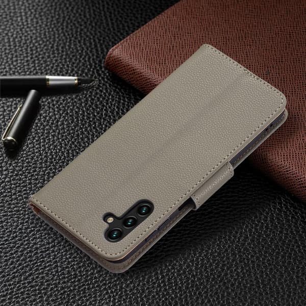 SKALO Samsung A13 5G Premium Litchi Flip Cover - Grå