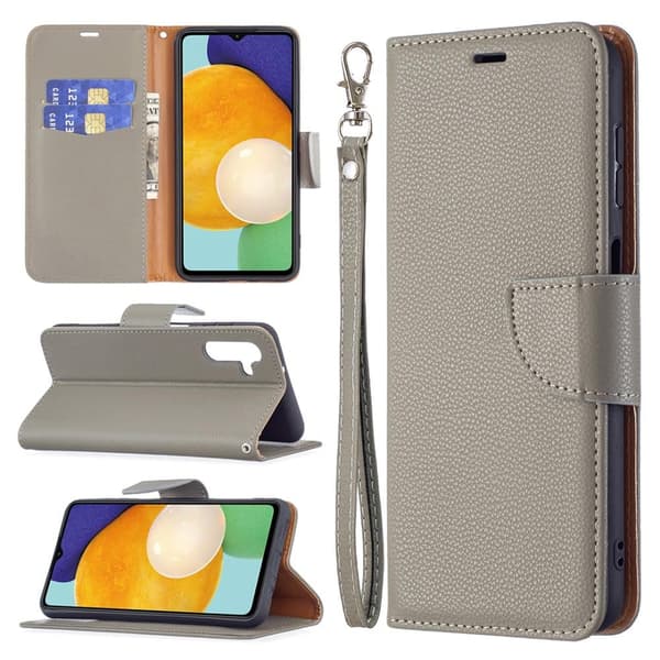 SKALO Samsung A13 5G Premium Litchi Flip Cover - Grå