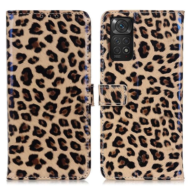 SKALO Xiaomi Redmi Note 11 Leopardikuvioinen lompakkokotelo PU-nahasta.
