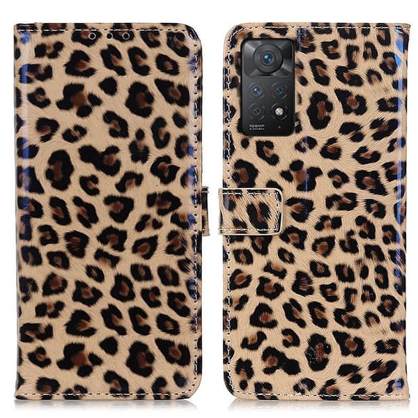 SKALO Xiaomi Redmi Note 11 Pro Leopardikuvioinen lompakkokotelo PU-nahasta.