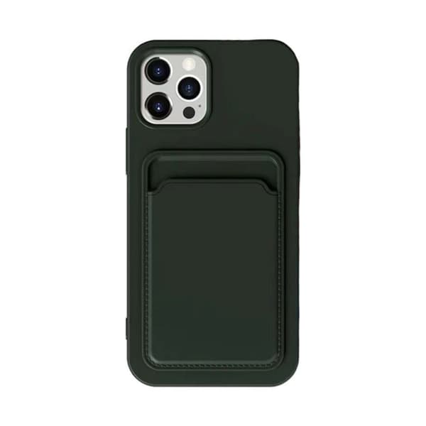 iPhone 13 Pro Max Silikone Cover med Kortlomme - Militær Grøn