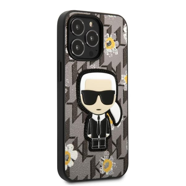Karl Lagerfeld iPhone 13 Pro Max Kuori Flower Monogram Iconic Patch Harmaa