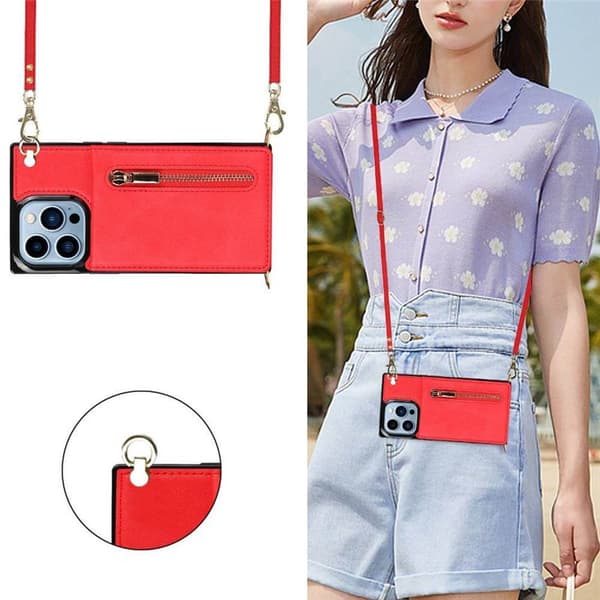Zipper necklace case Apple iPhone 13 Pro - Röd