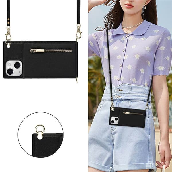 Zipper necklace case Apple iPhone 13 - Svart