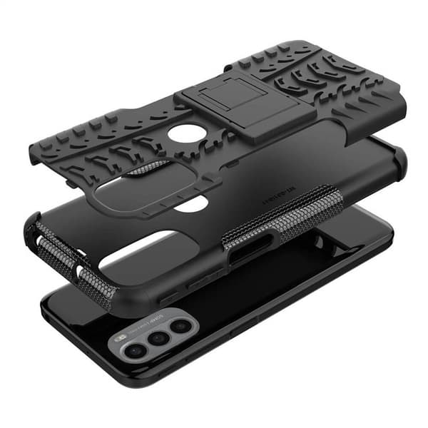 Iskunkestävä kuori jalustalla Motorola Moto G41 - Musta