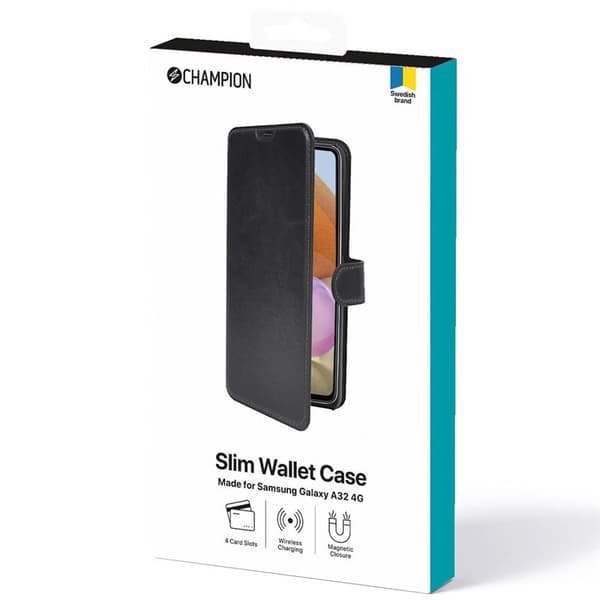 Slim lommebokdeksel Samsung Galaxy A32 4G - Sort