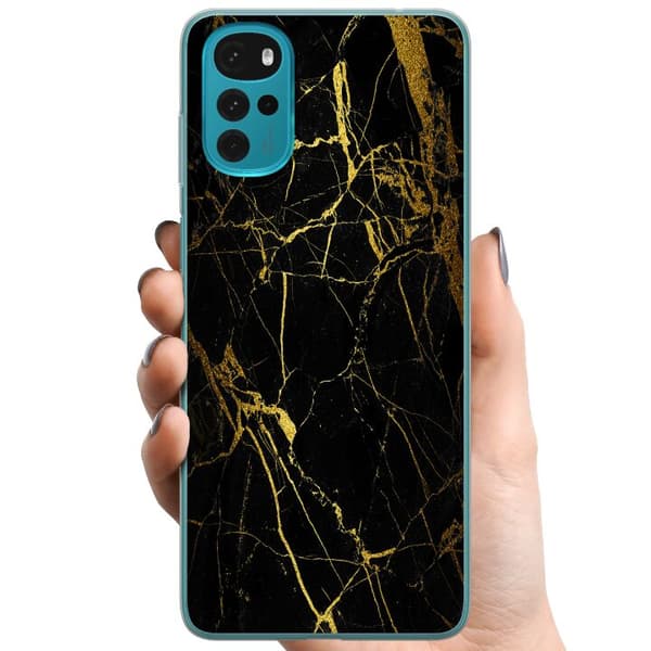 Motorola Moto G22 TPU Mobilcover Marmor Sort & Guld