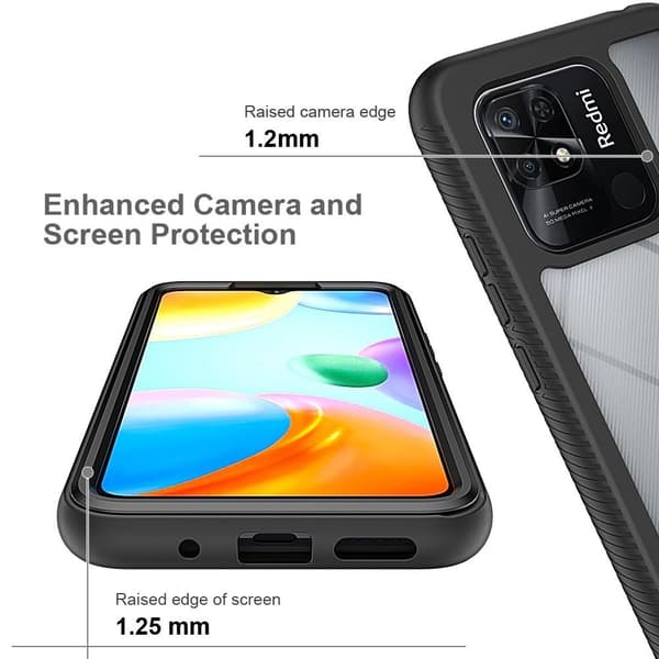 SKALO Xiaomi Redmi 10C Iskunkestävä Clear Hybridi Suojakuori - Musta