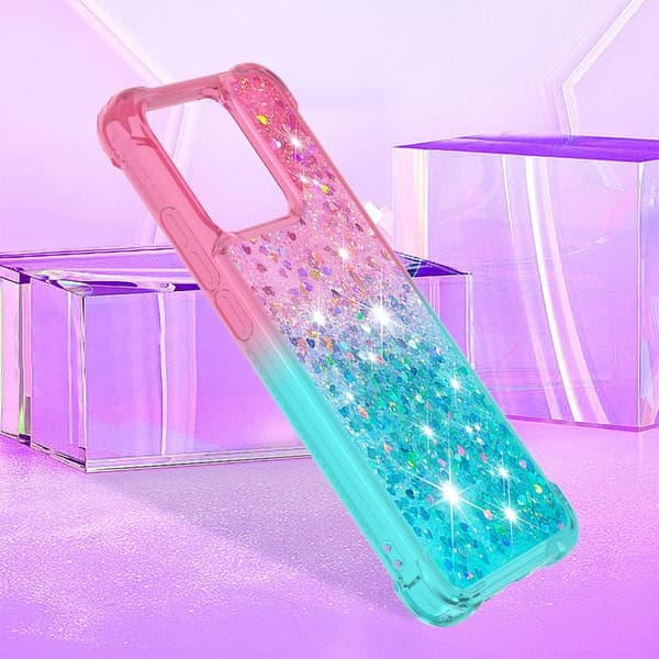 SKALO Xiaomi Redmi 10C Kvicksand Glitter Hjerter TPU Cover - Pink-Turkis