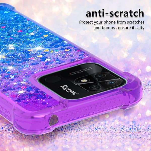 SKALO Xiaomi Redmi 10C Juoksuhiekka Glitter Sydämet TPU kuori - Violetti-Sininen