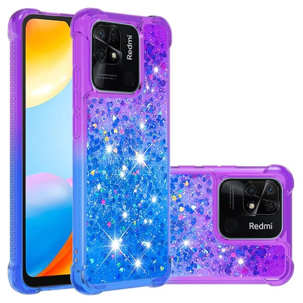 SKALO Xiaomi Redmi 10C Juoksuhiekka Glitter Sydämet TPU kuori - Violetti-Sininen
