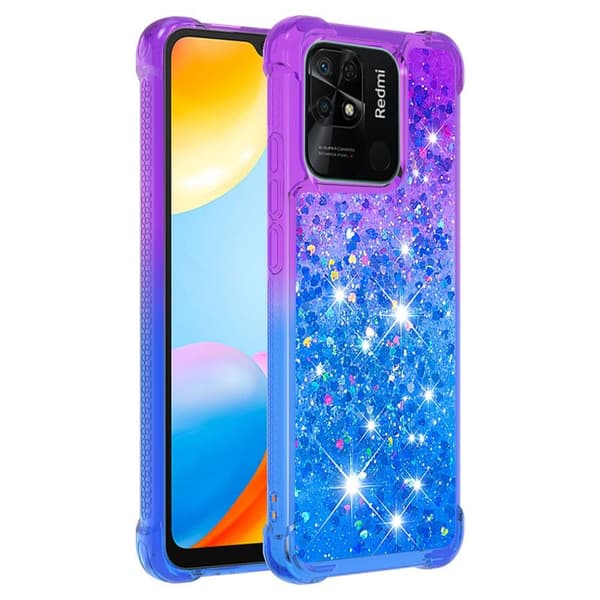 SKALO Xiaomi Redmi 10C Juoksuhiekka Glitter Sydämet TPU kuori - Violetti-Sininen