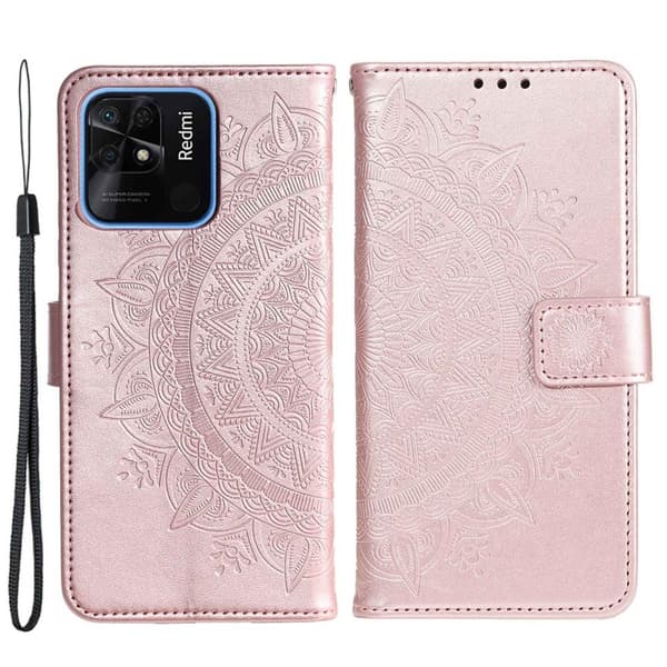 SKALO Xiaomi Redmi 10C Mandala lompakkokotelo - Ruusukulta